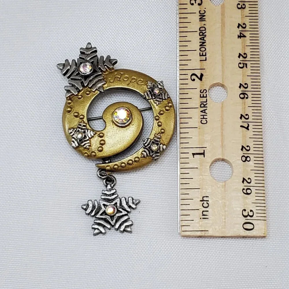 DD Patricia Darling Dash Hope Snowflake Brooch Aurora Borealis Crystal Swirl